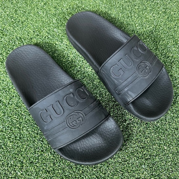 Gucci Black Rubber Trademark Logo Slide‎ Slipper - Size 36 EU 5.5-6 US Women's